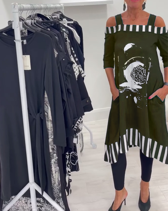 Klänning Off-Shoulder Oregelbundet Löst Tryck