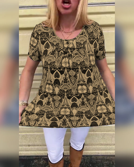 T-shirt med rund hals och tryck i retrostil