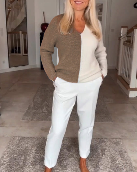 V-ringning färgblocktröja