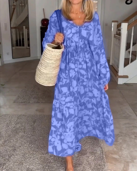 Blommig långärmad klänning