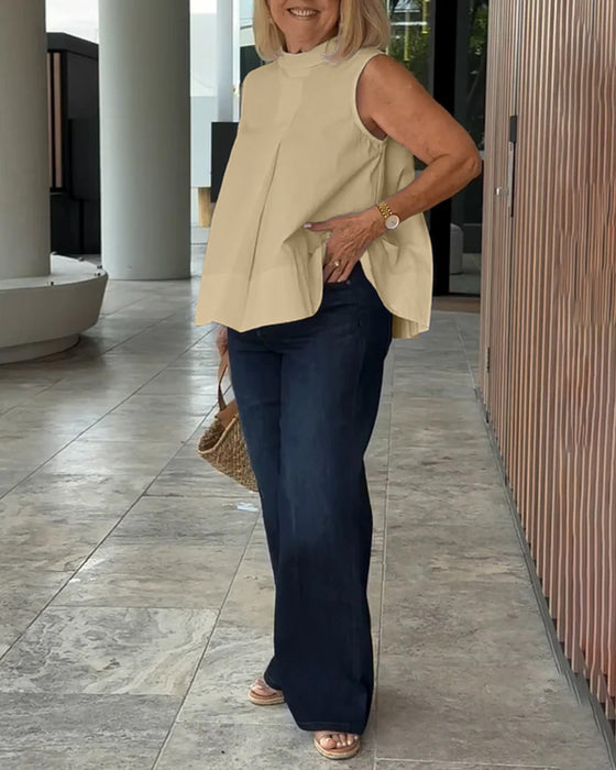 Blus Ärmlös Enfärgad Enkel