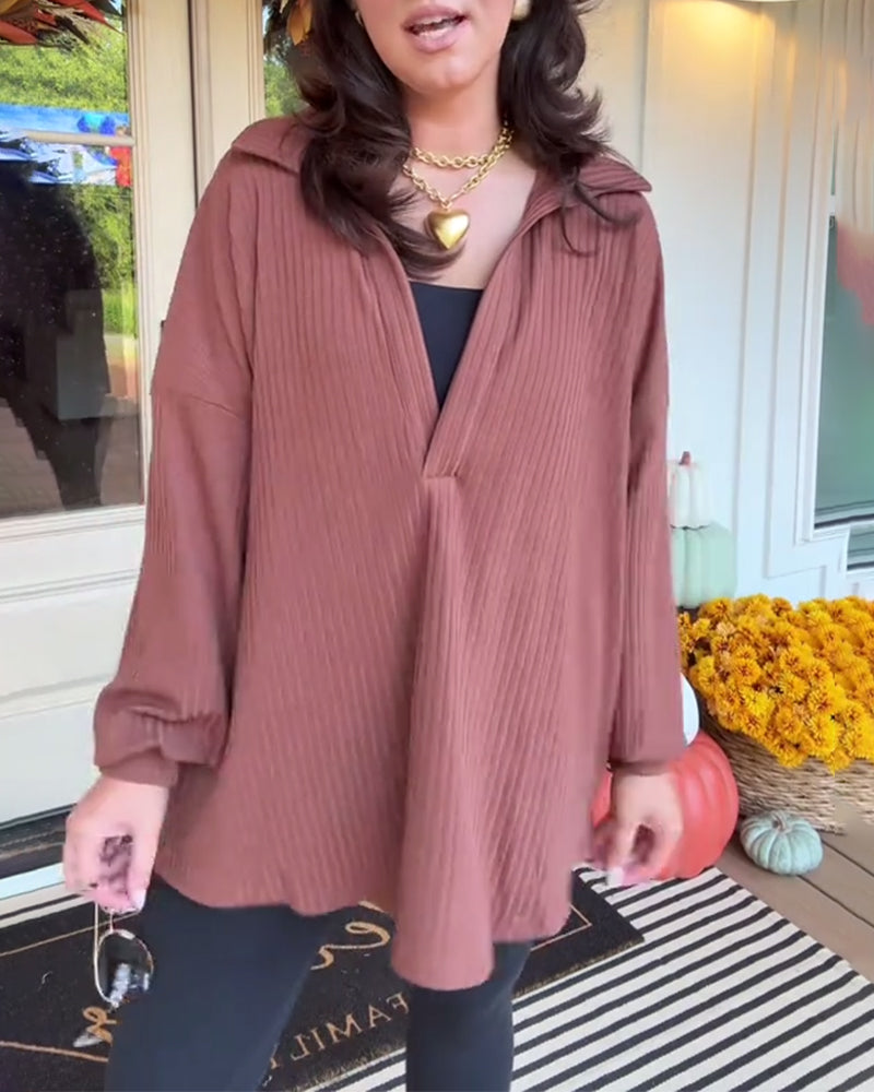 T-shirt avslappnad enfärgad lös långärmad