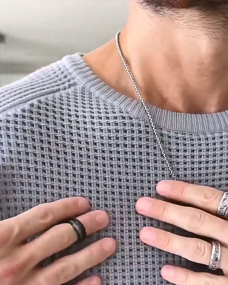 Pullover Herr Rund Halsning Vaffel Långärmad