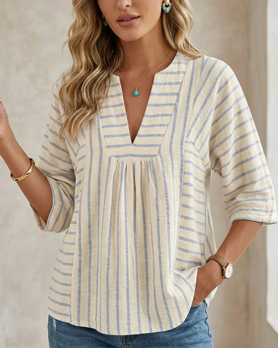 Blouse Rand Textur Halv Ärm Avslappnad