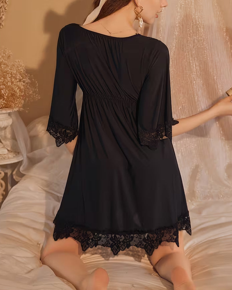 Klänning Djup V-ringning Spets Lapparbete