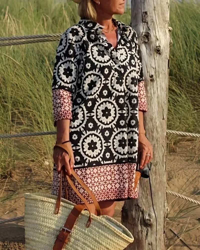 Klänning Etnisk Stil Trekvart Ärm