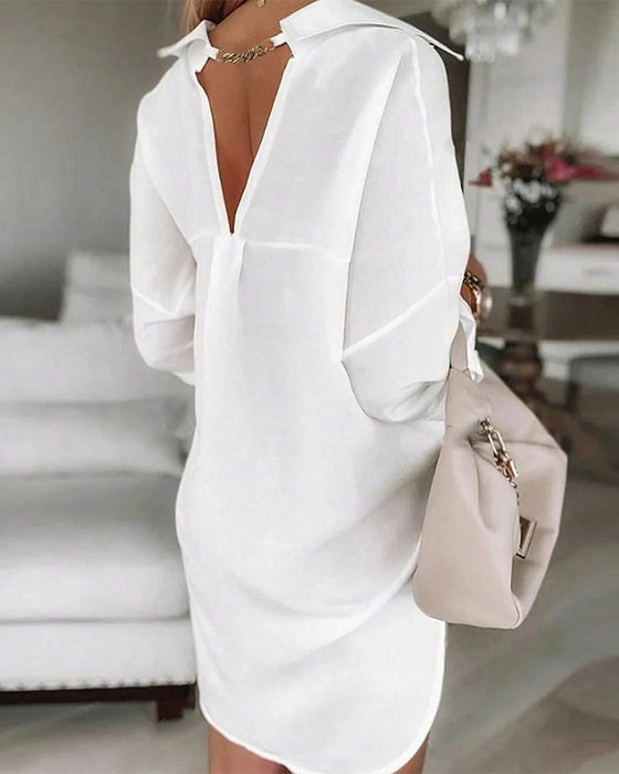 Klänning 100% Bomull Hålslits V-Ryg Mode