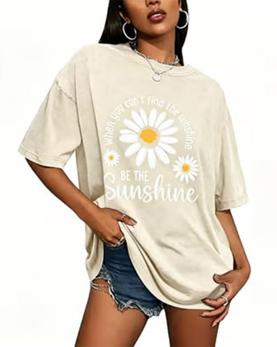 Casual T-Shirt Daisy Tryck Rundhalsad
