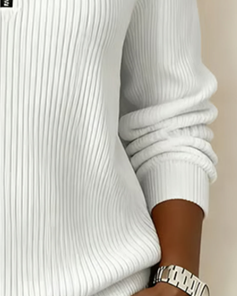 Casual Enfärgad Sweatshirt Med Halvblix