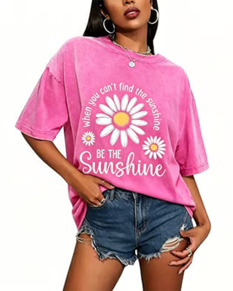 Casual T-Shirt Daisy Tryck Rundhalsad