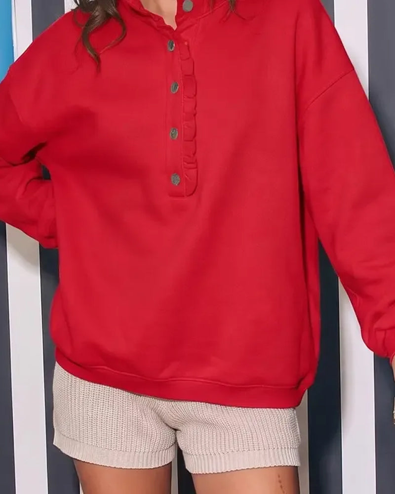Sweatshirt Krås Knäppt Långärmad Lössittande