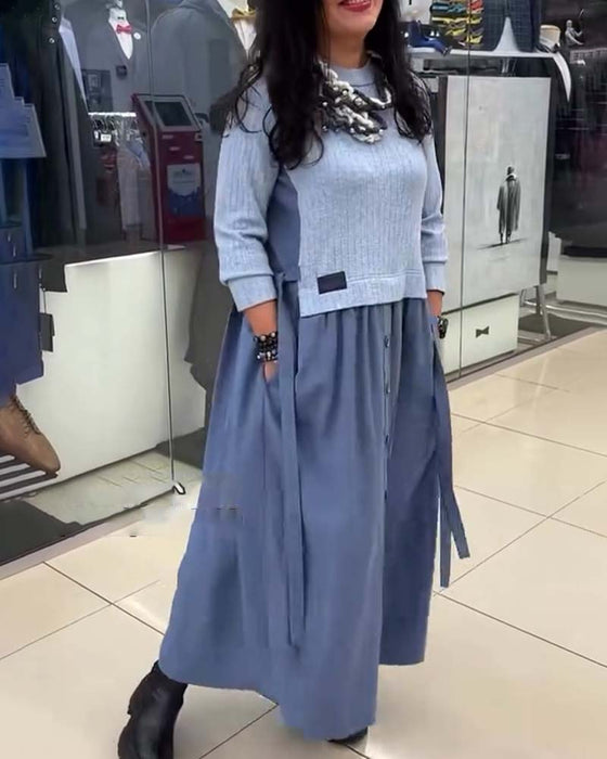 Klänning Casual Färgblocker Rundringning