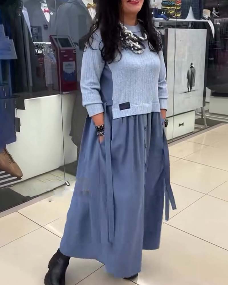 Klänning Casual Färgblocker Rundringning