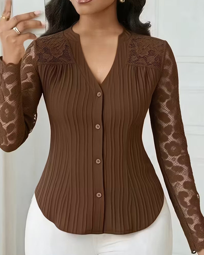 Blus Spets Lapparbete Slim Fit