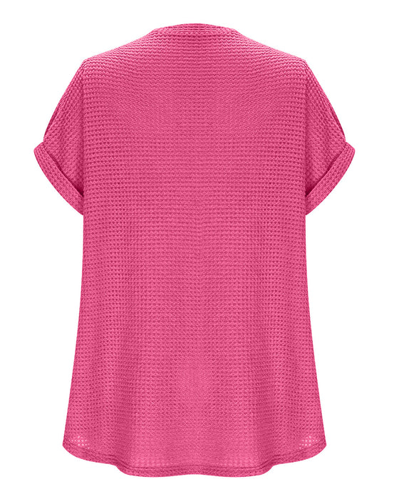 T-Shirt Dam Våffelstickad V-ringning Casual Sommar