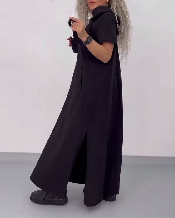 Klänning Enfärgad Huvtröja Casual