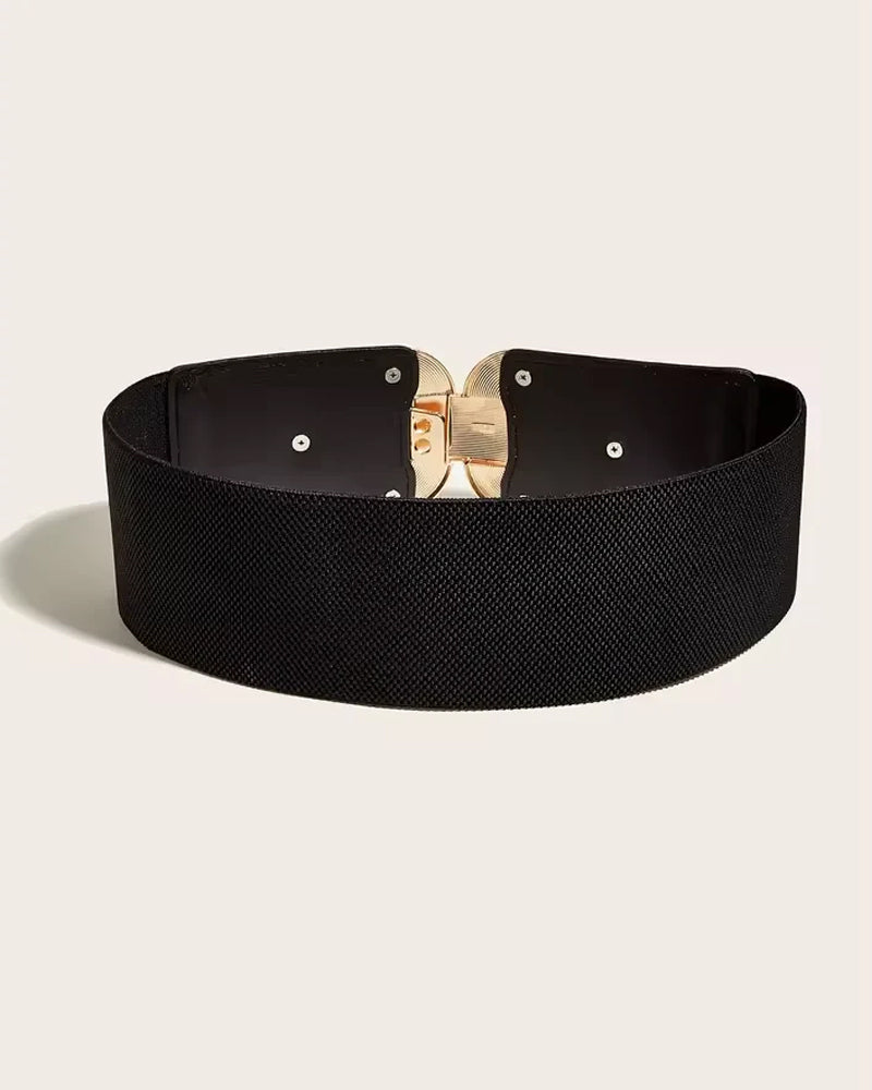 Vintage Gyllene Spänne Högelastisk Läderbälte För Kvinnor