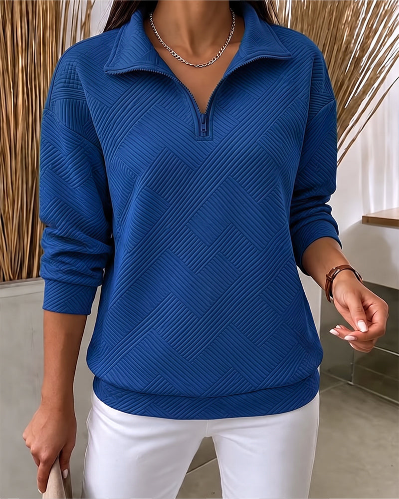 Sweatshirt Enfärgad Halv Dragkedja Kavajkrage
