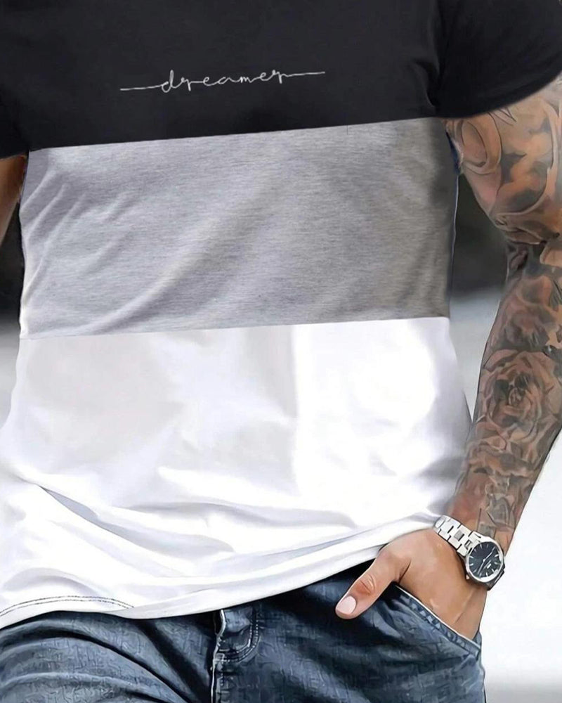 T-Shirt Färgblock Rund Hals Kort Ärm