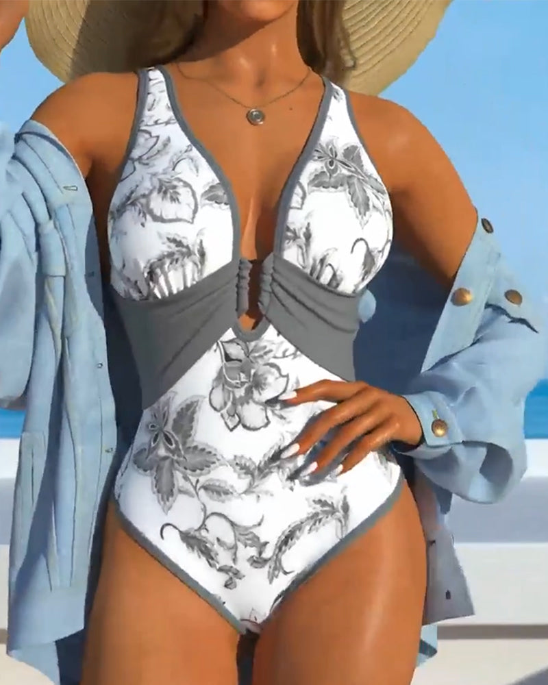 Baddräkt Sexig Tryck En-Delad