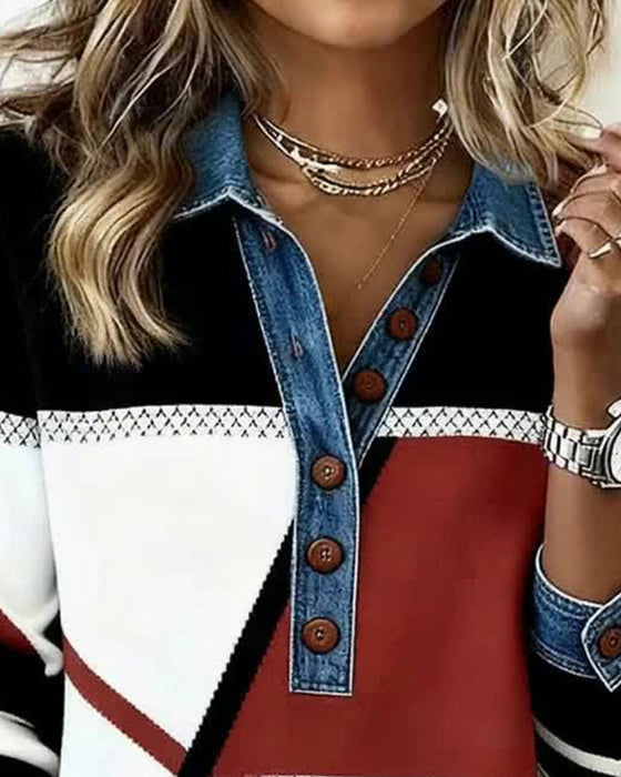 Långärmad Tröja Med Färgblocker Och Avslappnad Stil