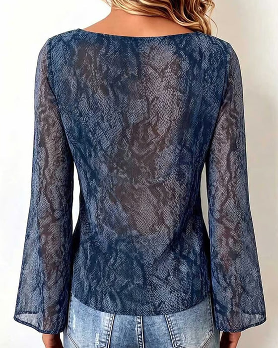 Blus Ormskinn Nät Drape-Hals
