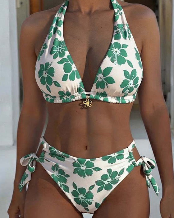Bikini Hibiskus Tryck Halter