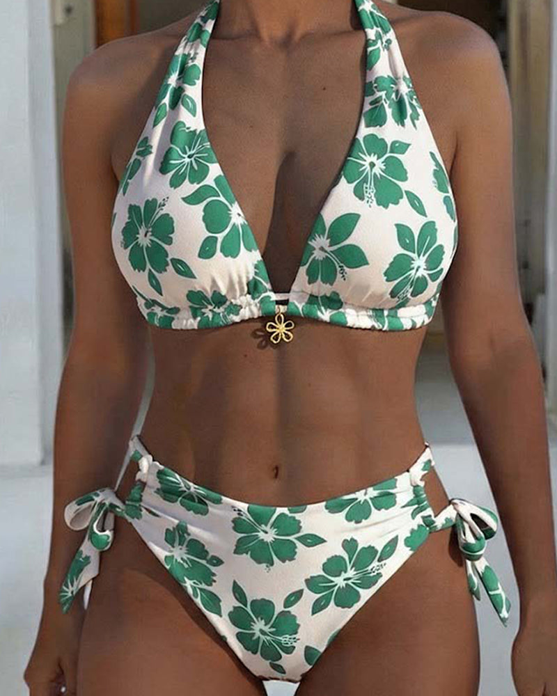 Bikini Hibiskus Tryck Halter