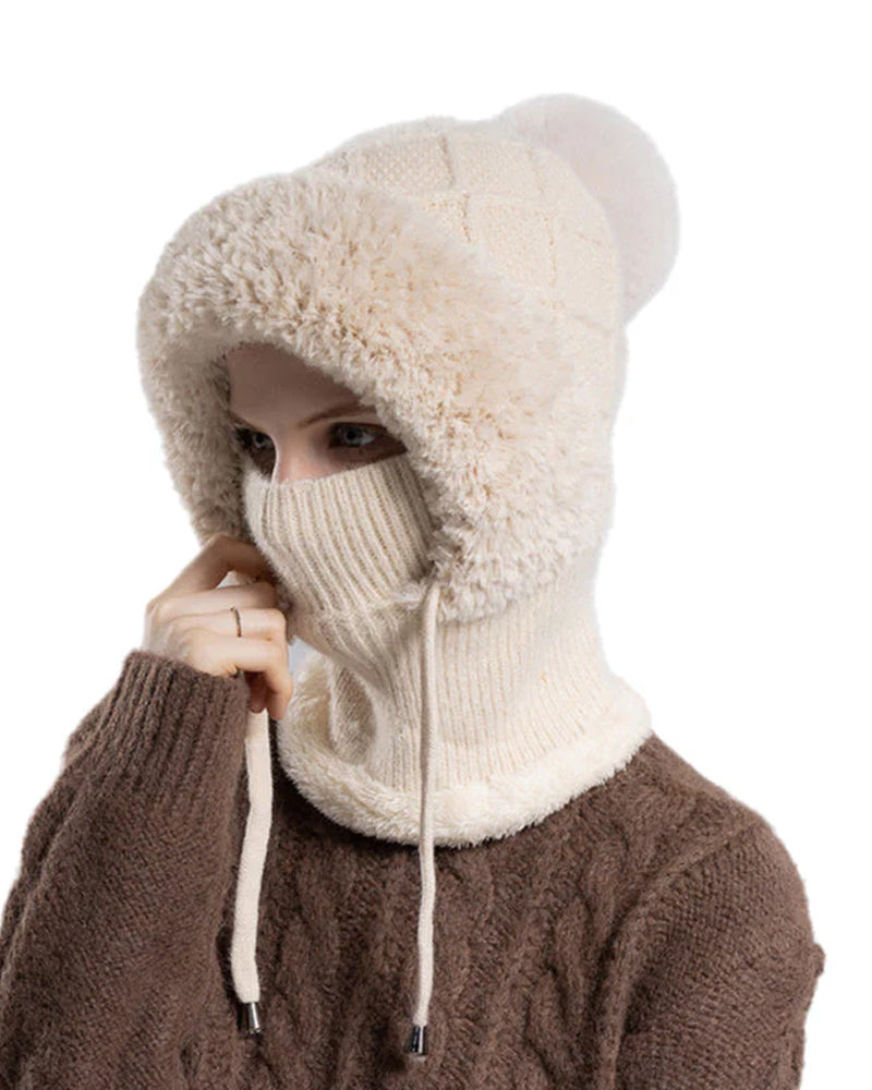 🔥Stilren Tjockstickad Vintermössa – Med Varm Ansiktsskydd Och Halsduk🧣