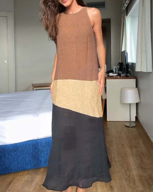 Klädning Ärmlös Färgblock Casual