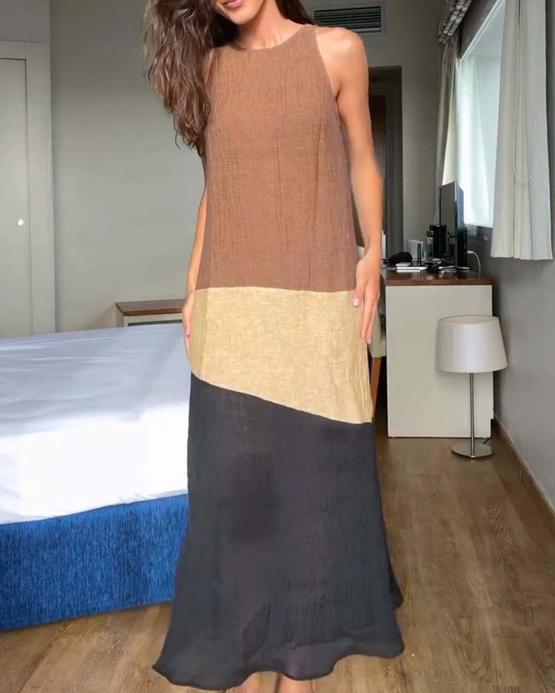 Klädning Ärmlös Färgblock Casual