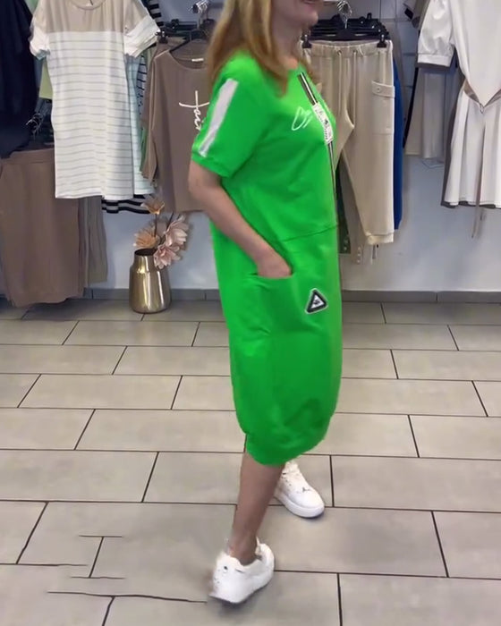 Klänning Kortärmad Mönstrad Rak