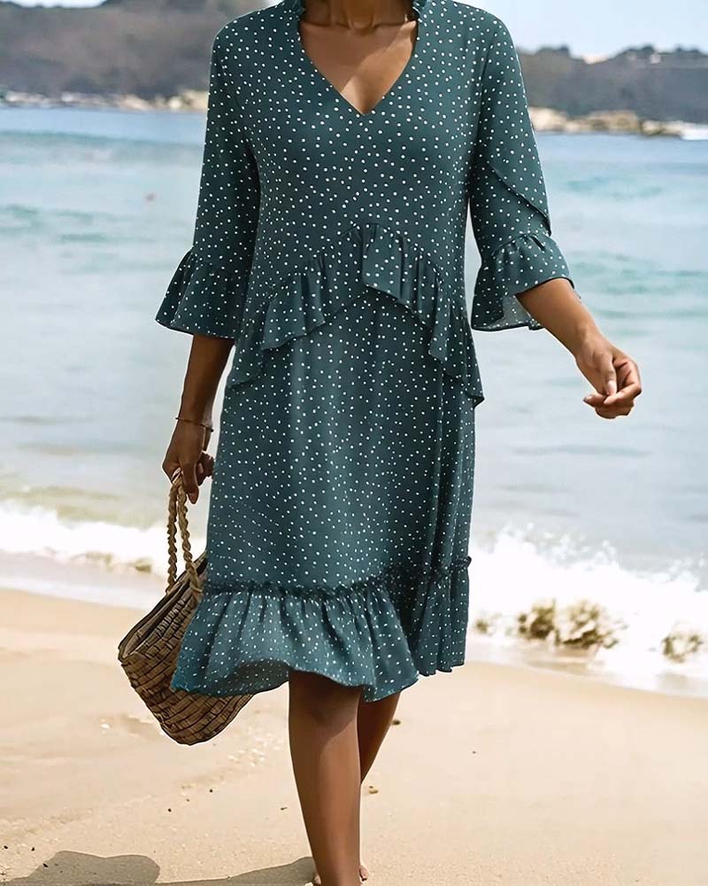 Klänning Prickig Volang