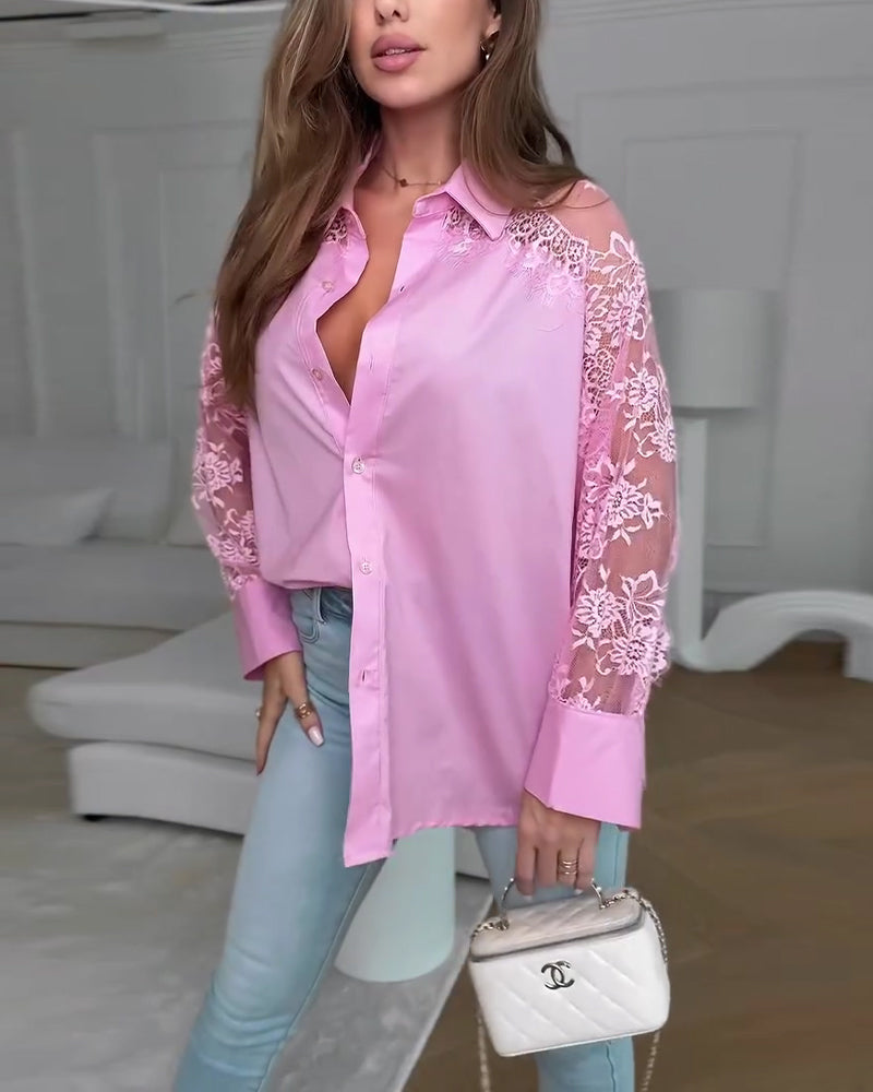 Skjorta Elegant Spets Lappverkslag