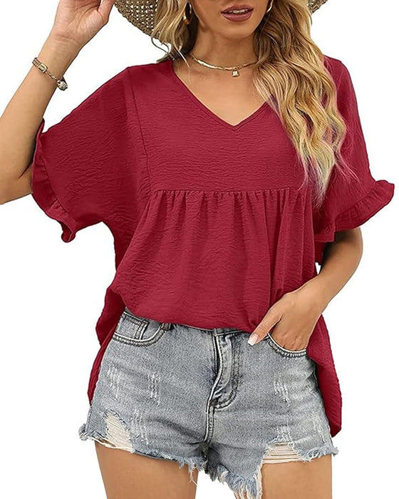 Blus Casual Rynkad Loose Fit