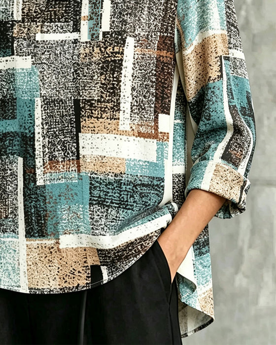 Blus Geometrisk Tryck Slouchy Hals Armbågslång Ärm