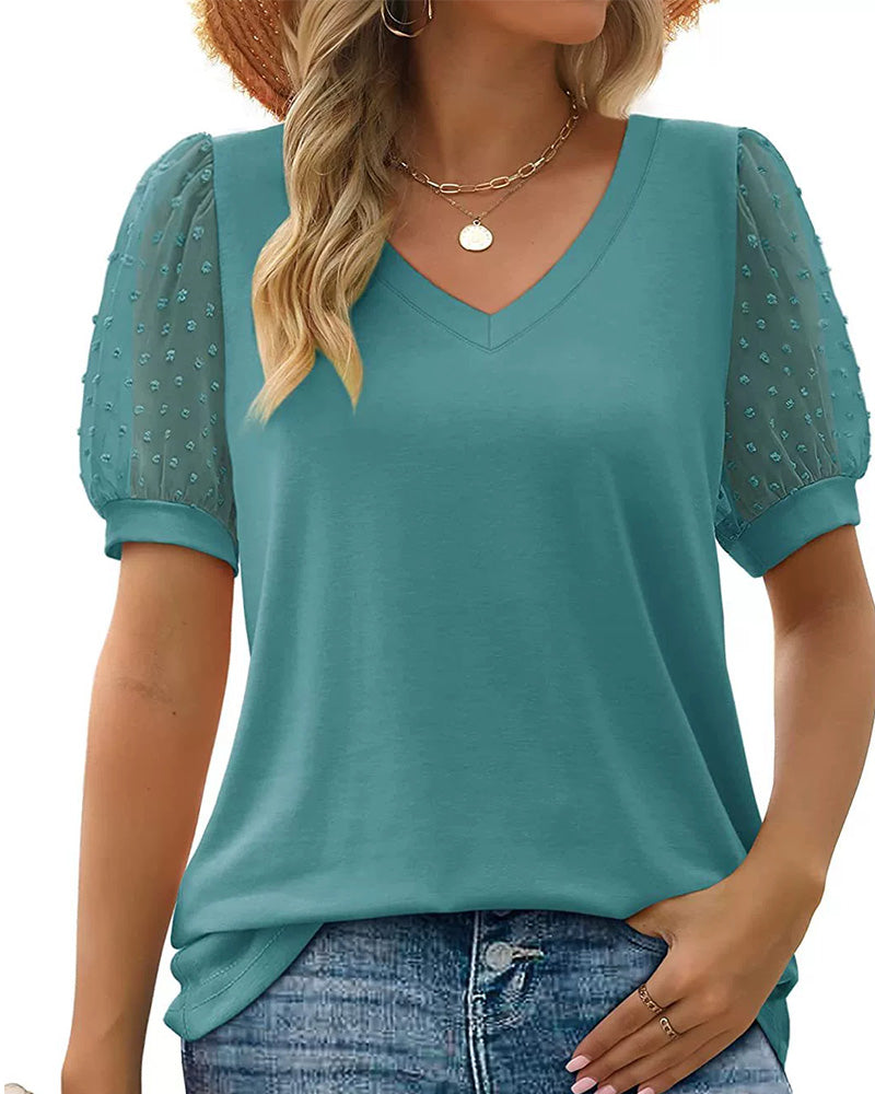 Blus Enfärgad Mesh Puffärm