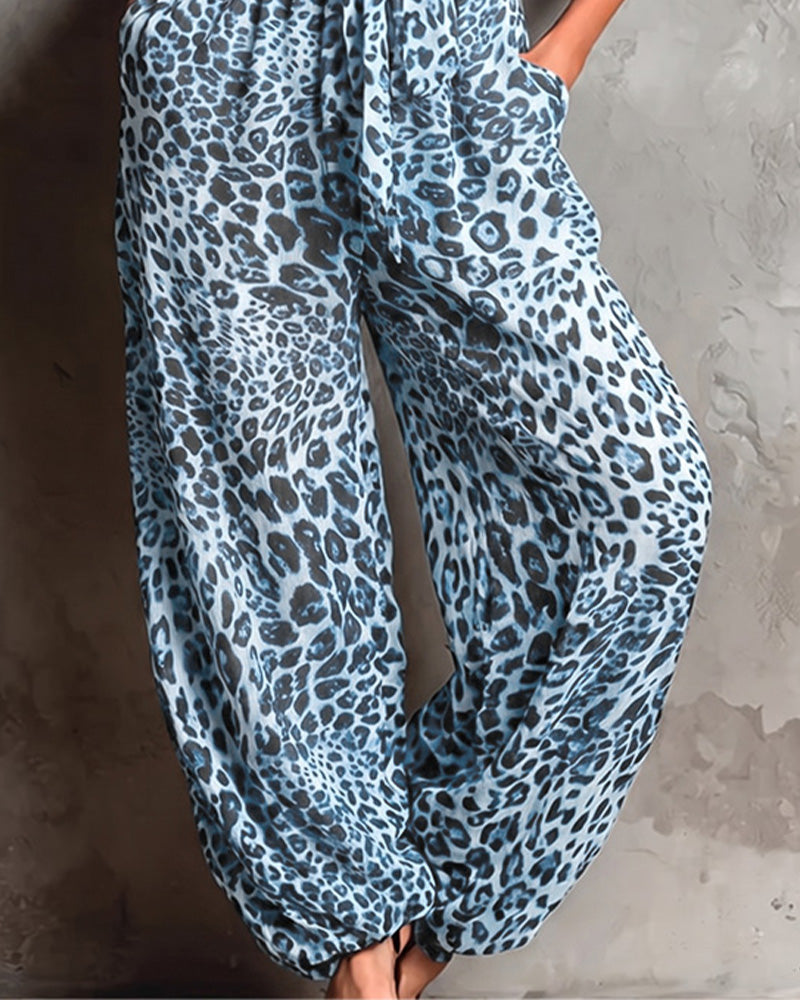 Jumpsuit Leopardmönster Hängslor Bredbent
