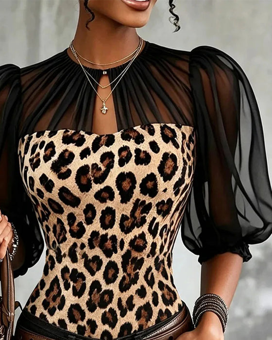 Blus Leopard Puffärm