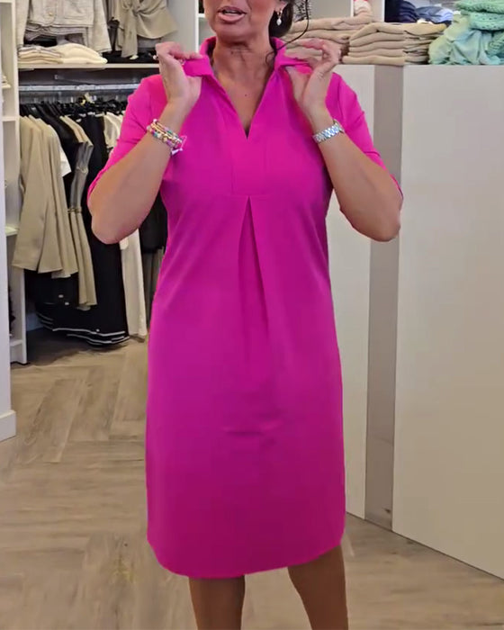 Klänning med Krage Vardaglig Enfärgad