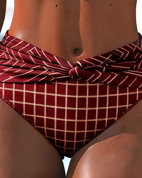 Bikini Hög Midja Rutig Twist