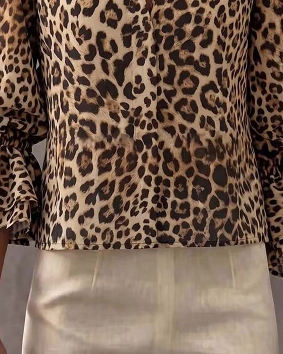 Blus Leopard Ruffle Casual