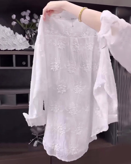 Skjorta Enfärgad Broderad Droppad Axel