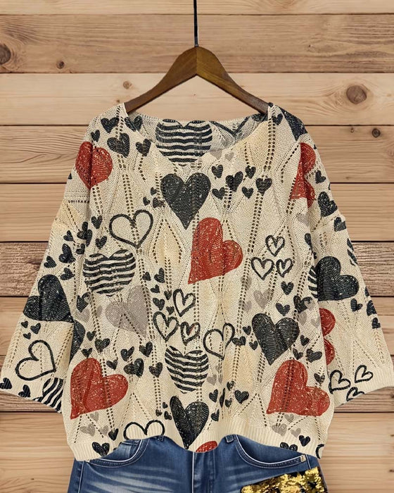 Pullover Hjärta Genombruten Stickad