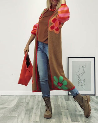 Blommönster avslappnad lång cardigan