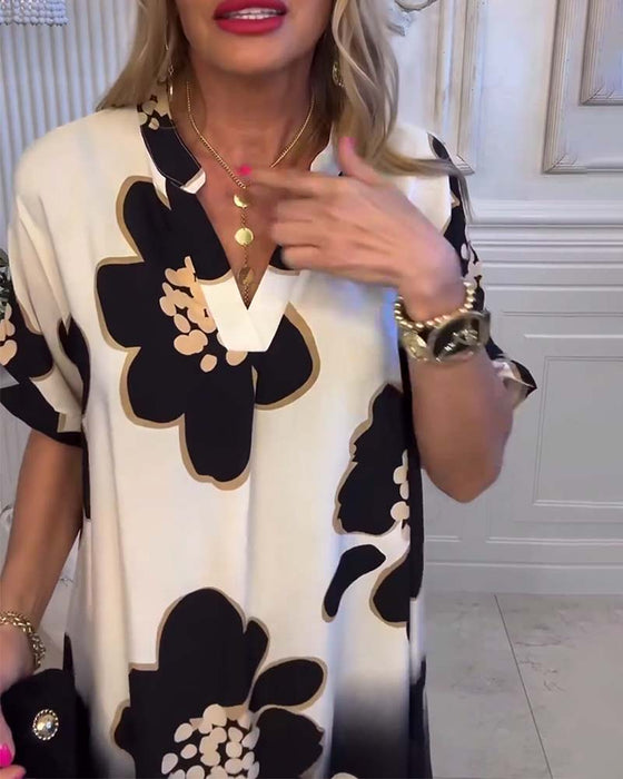 Klänning avslappnad, ståkrage med tryck