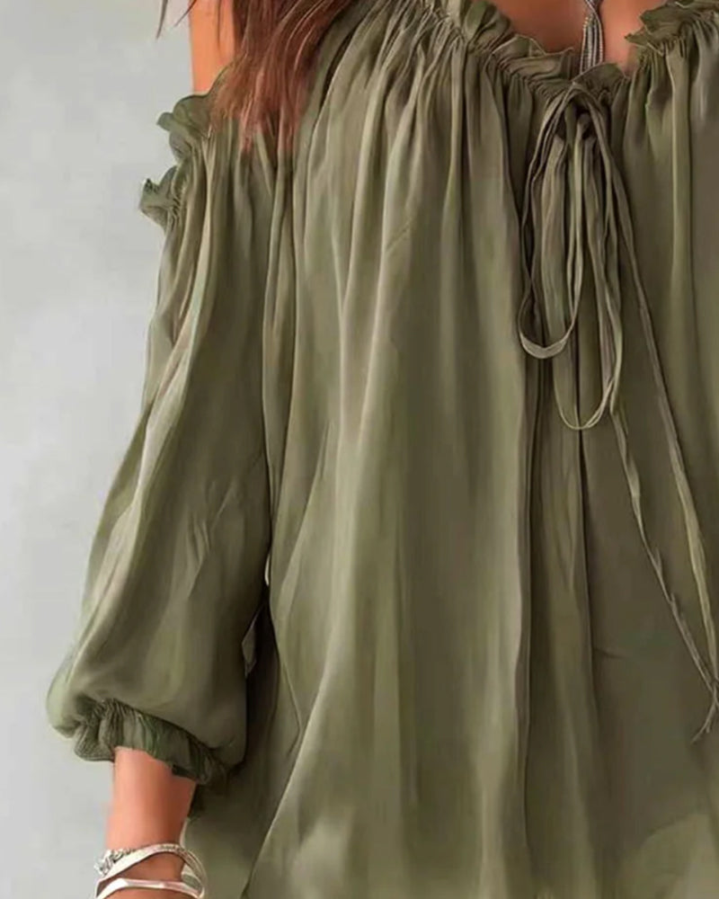 Blus Ruffle Spagettiband Off-Axel