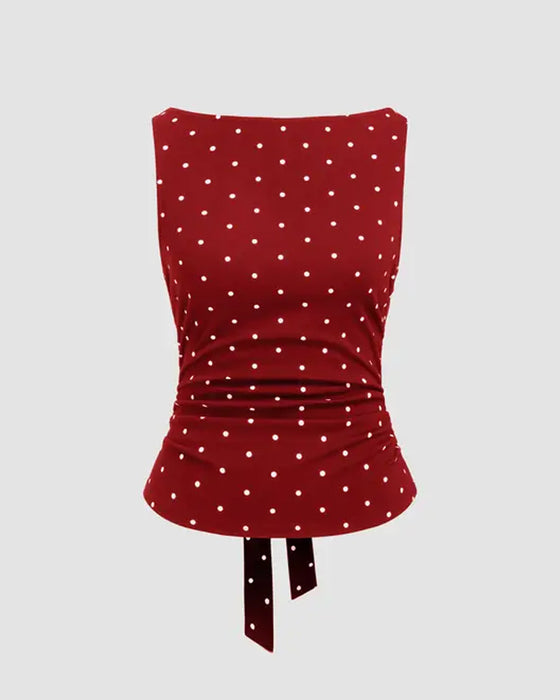 Tank Tops Polka Dot Båt Hals Sida Veck