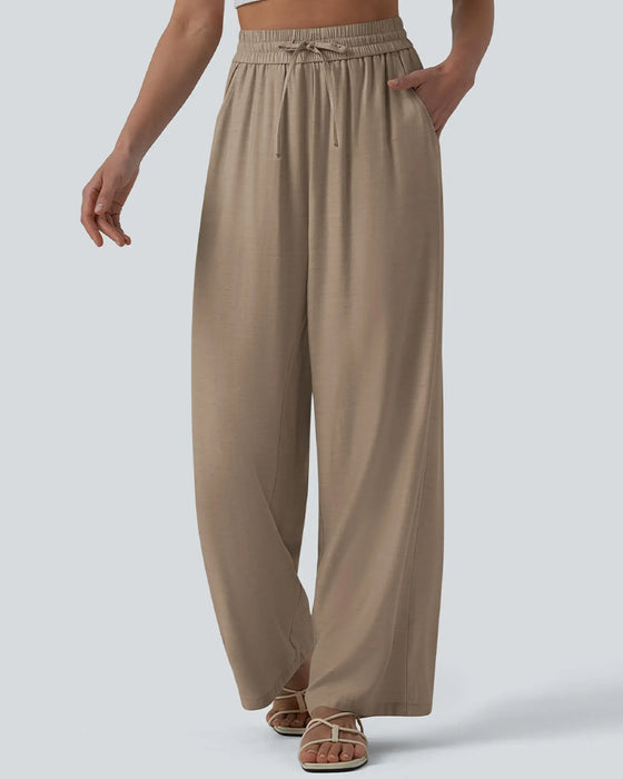 Byxor Elastic Midja Bred Ben Knyt Casual