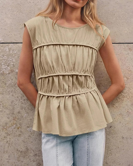 Blus Rundhals Rynkad Midja